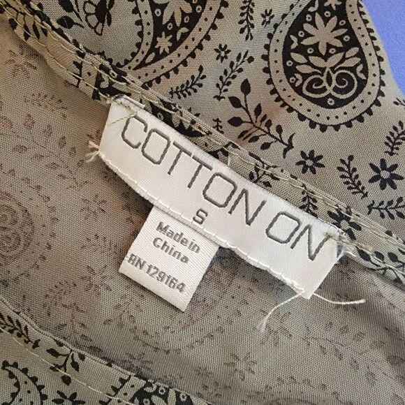 Cotton On Short Sleeve Paisley Print Casual Dress Green Black Size Small - Picture 11 of 16